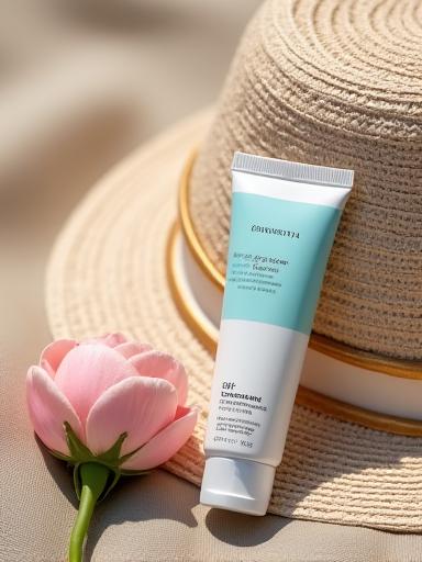 Crème solaire et chapeau de soleil sur une plage