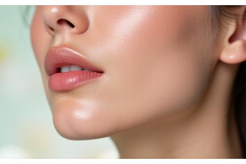 Gros plan sur une peau nette et hydratée, avec des pétales de roses doux en arrière-plan, symbolisant la beauté et la santé de la peau.